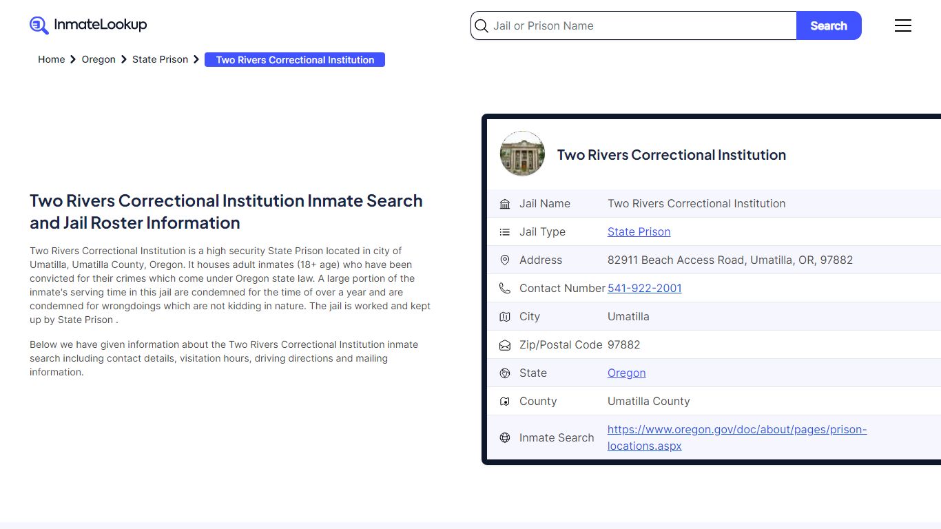 Two Rivers Correctional Institution Inmate Search, Jail Roster ...